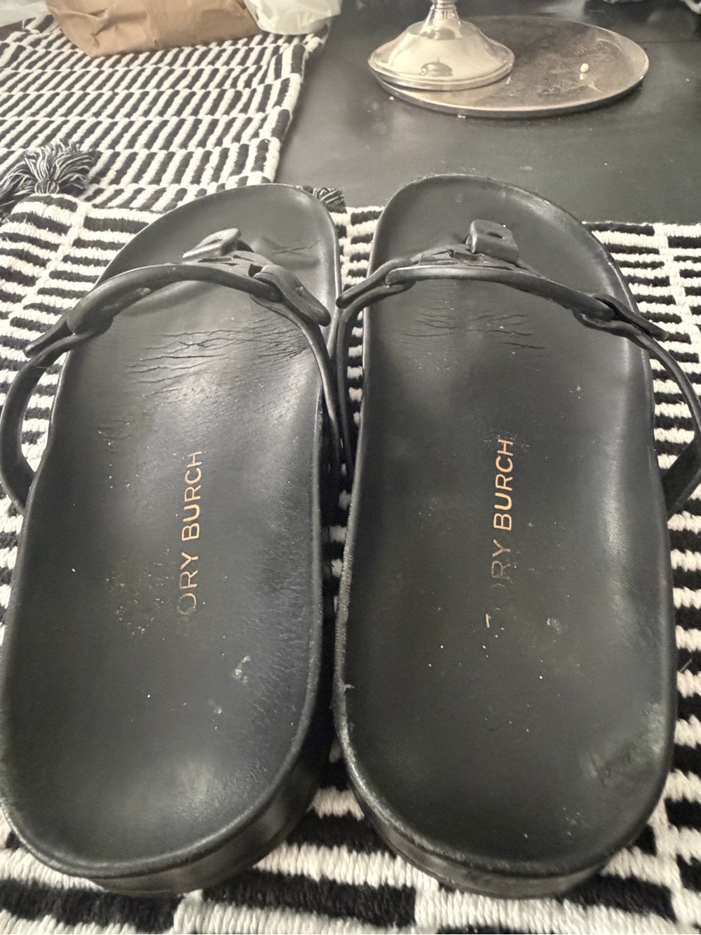 Tory Burch Black Miller Cloud Logo Thong Sandal, Size 8.5 - Picture 15 of 16